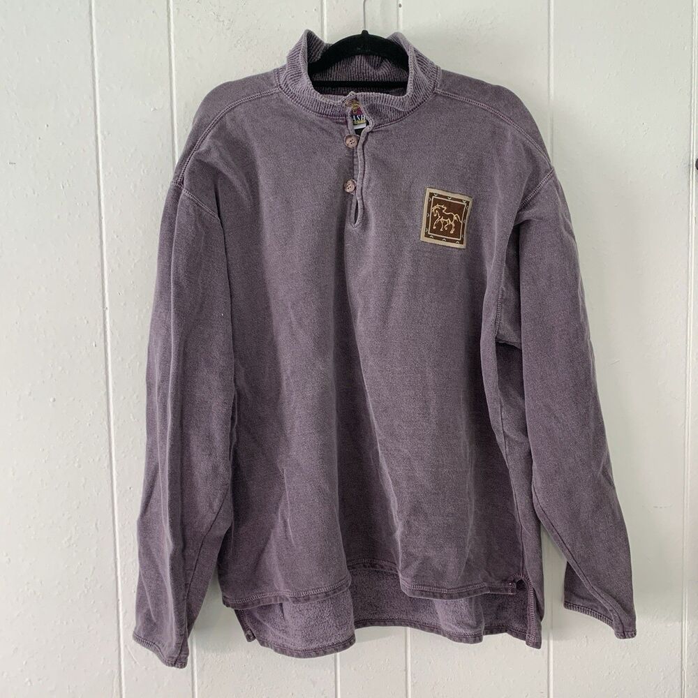 Vtg Flash Avanti Womens Large Sweatshirt Henley Washed Purple Equestrian Horse